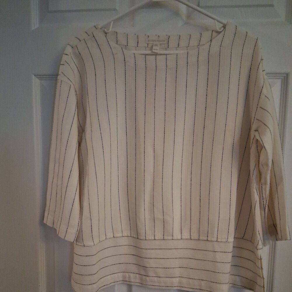 Eileen Fisher Natural Beige Striped Gauze Blouse Small Organic Cotton Lagenlook
